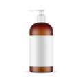 Amber Cosmetic Plastic Pump Bottle Mockup with Label